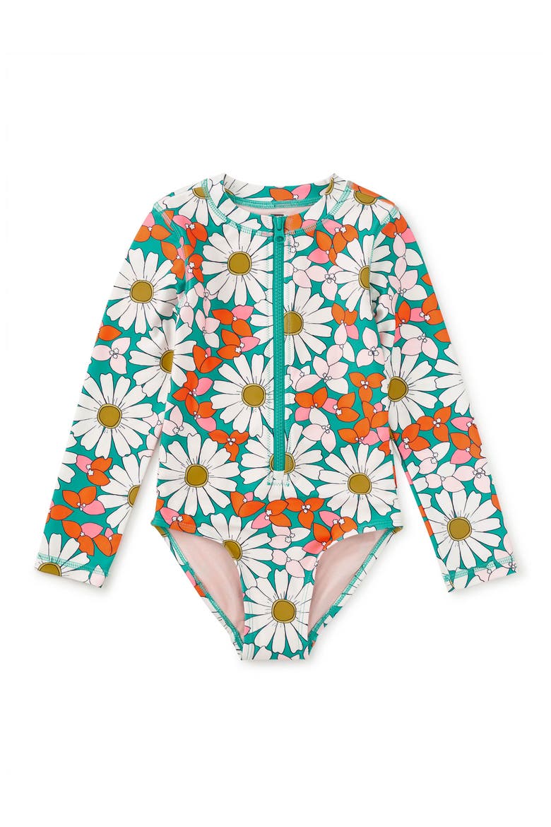 Long Sleeve One-Piece Swimsuit, Main, color, Daisy Deluxe