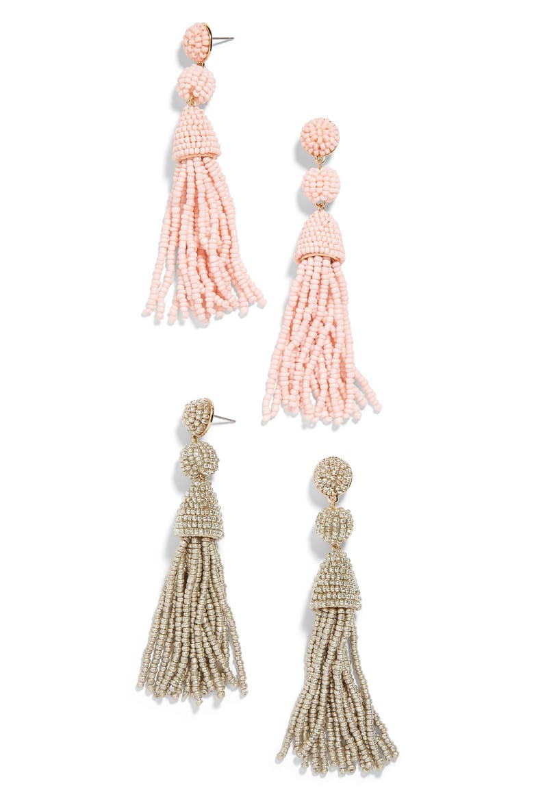 Granita 2-Pack Beaded Tassel Earrings, Main, color, BLUSH/ SILVER