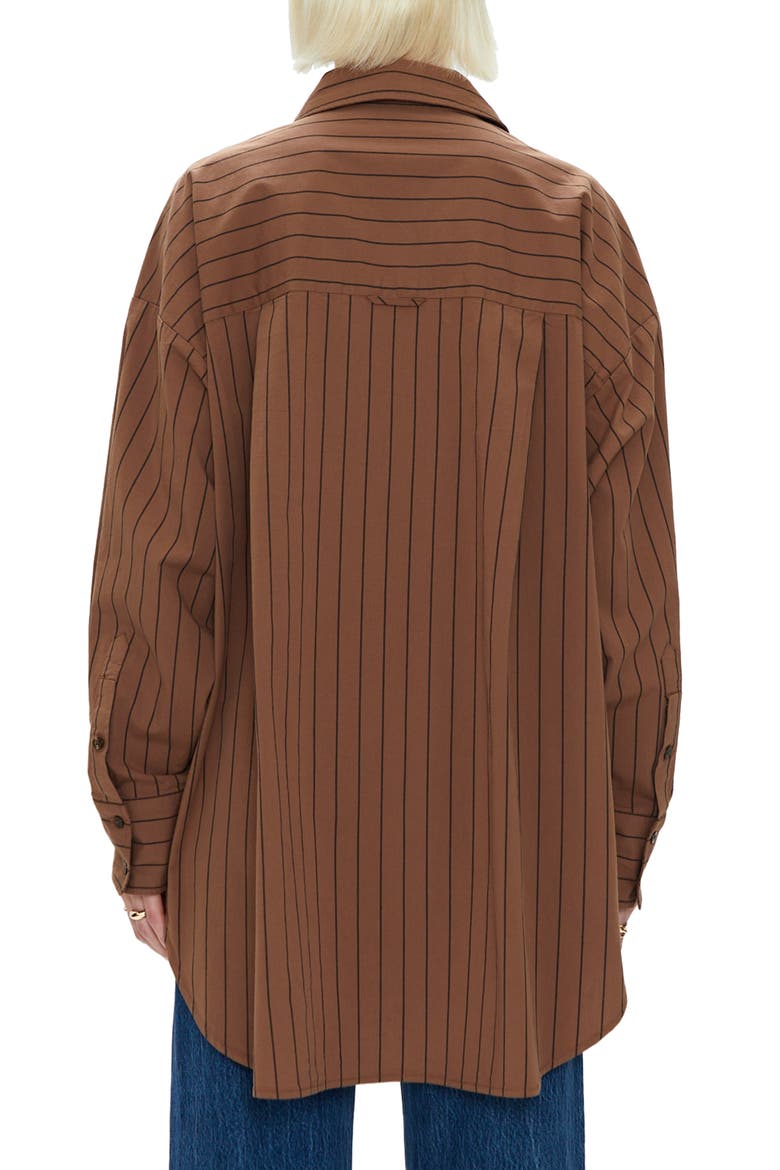 Rena Oversize Stripe Stretch Cotton Button-Up Shirt, Alternate, color, CHESTNUT NOIR STRIPE