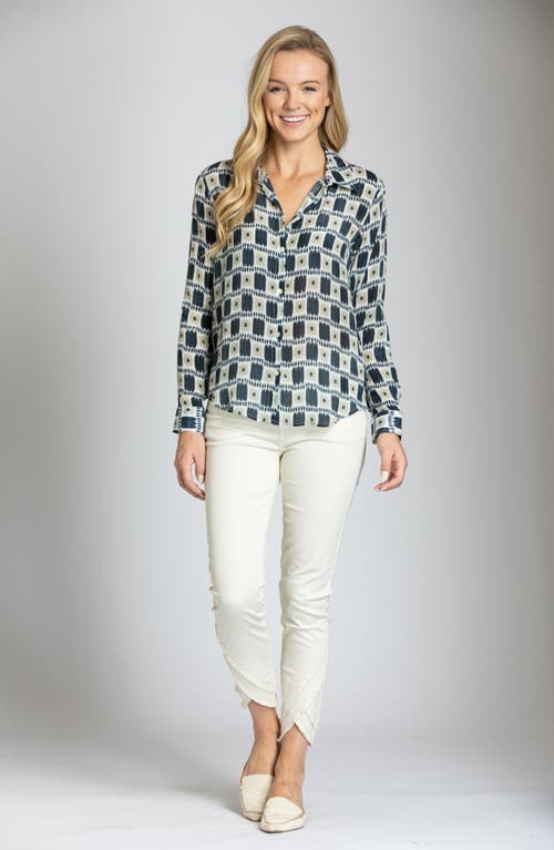 Apny Abstract Print Roll Tab Sleeve Chiffon Button-up Shirt In Multi