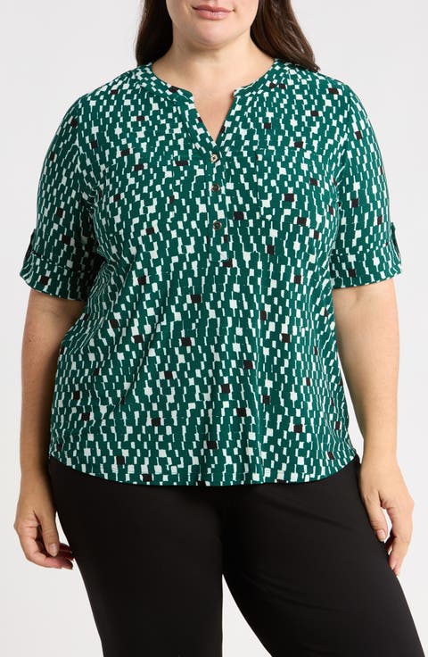 Print Knit Top with Elbow Sleeves