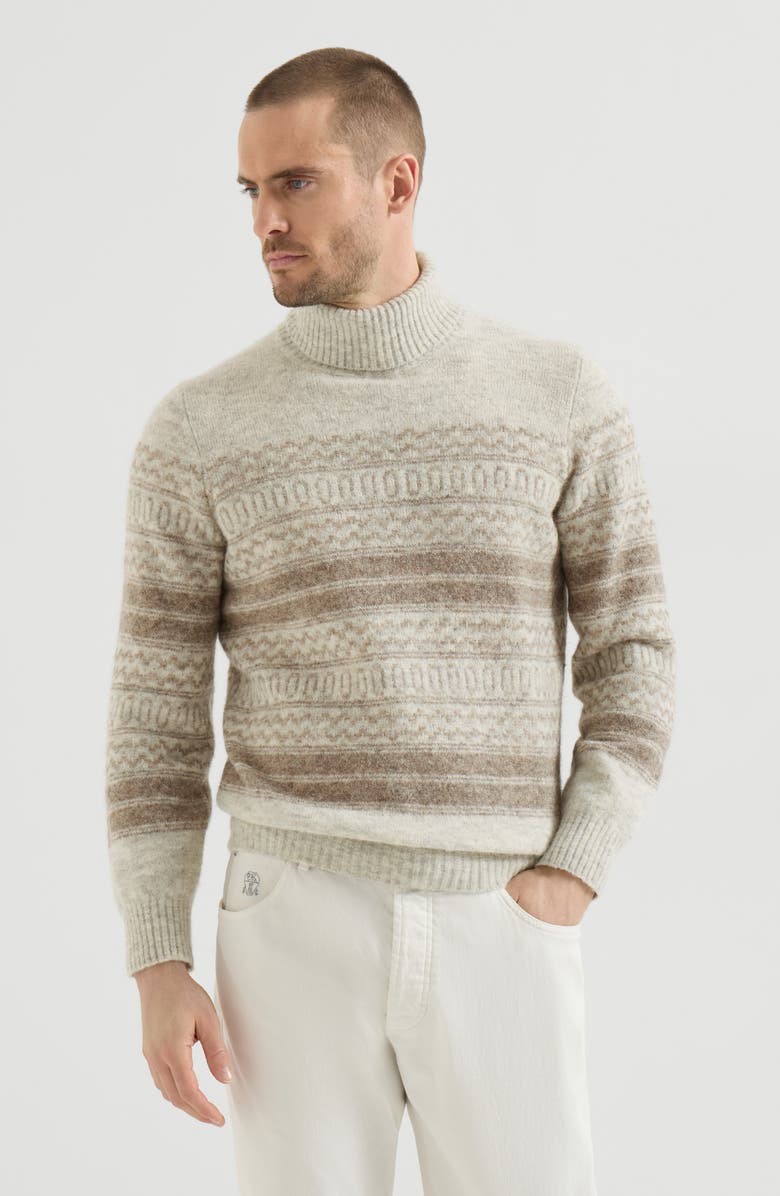 Brunello Cucinelli Alpaca, cashmere and wool nordic jacquard turtleneck sweater, Main, color, Chestnut