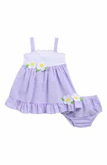 Rare Editions Lilac Scallop Seersucker Dress & Bloomers