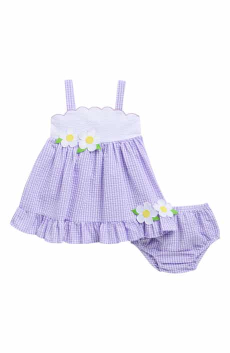 Rare Editions Lilac Scallop Seersucker Dress & Bloomers
