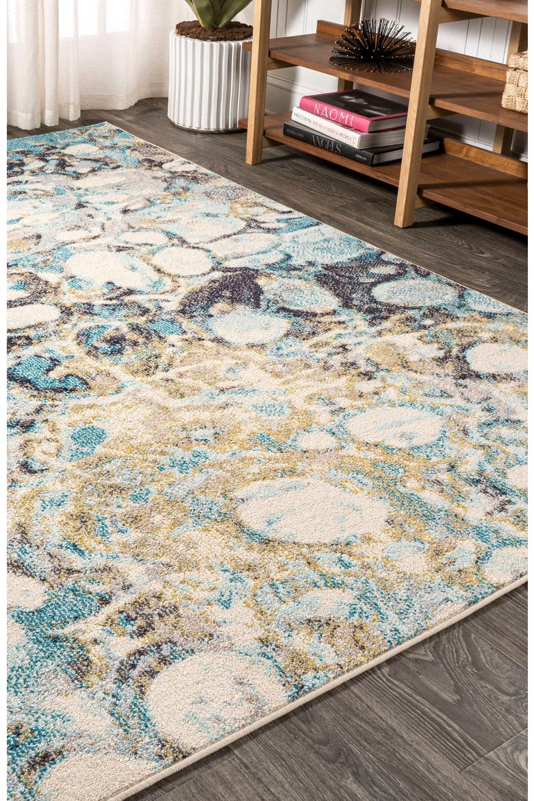 Pebble Marbled Abstract Area Rug, Alternate, color, Blue/Beige