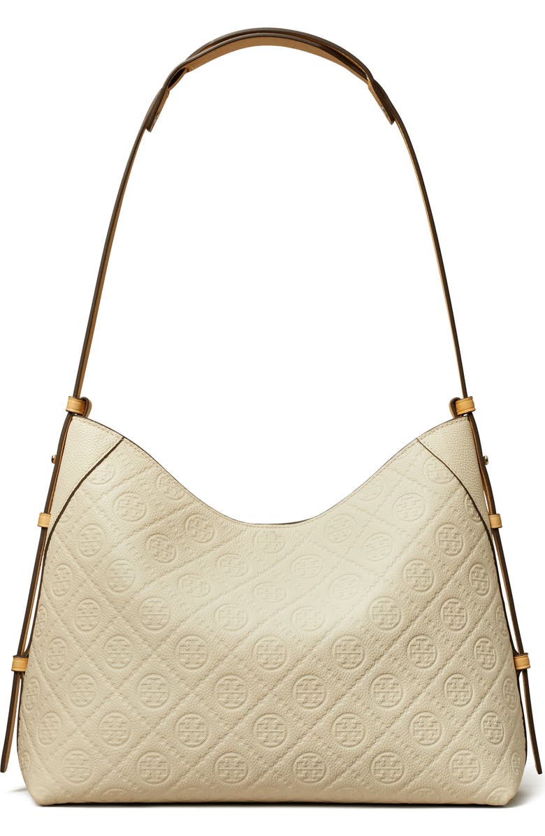 Tory Burch T Monogram Pebble Leather Messenger Bag, Main, color, Warm White