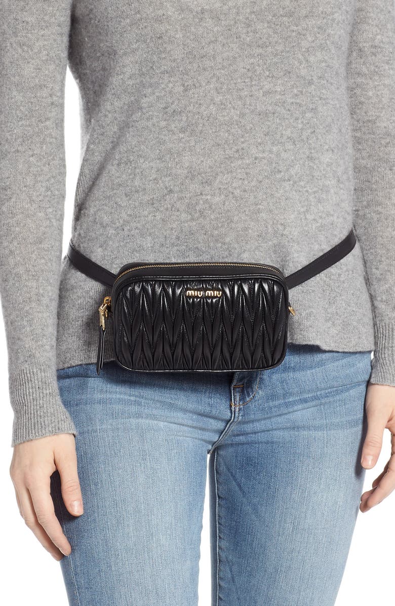 Miu Miu Rider Matelassé Leather Belt Bag, Alternate, color,