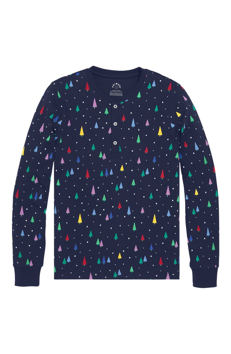 Primary Adult Organic Long Sleeve Henley Pj Top In Holiday Prints, Main, color, 