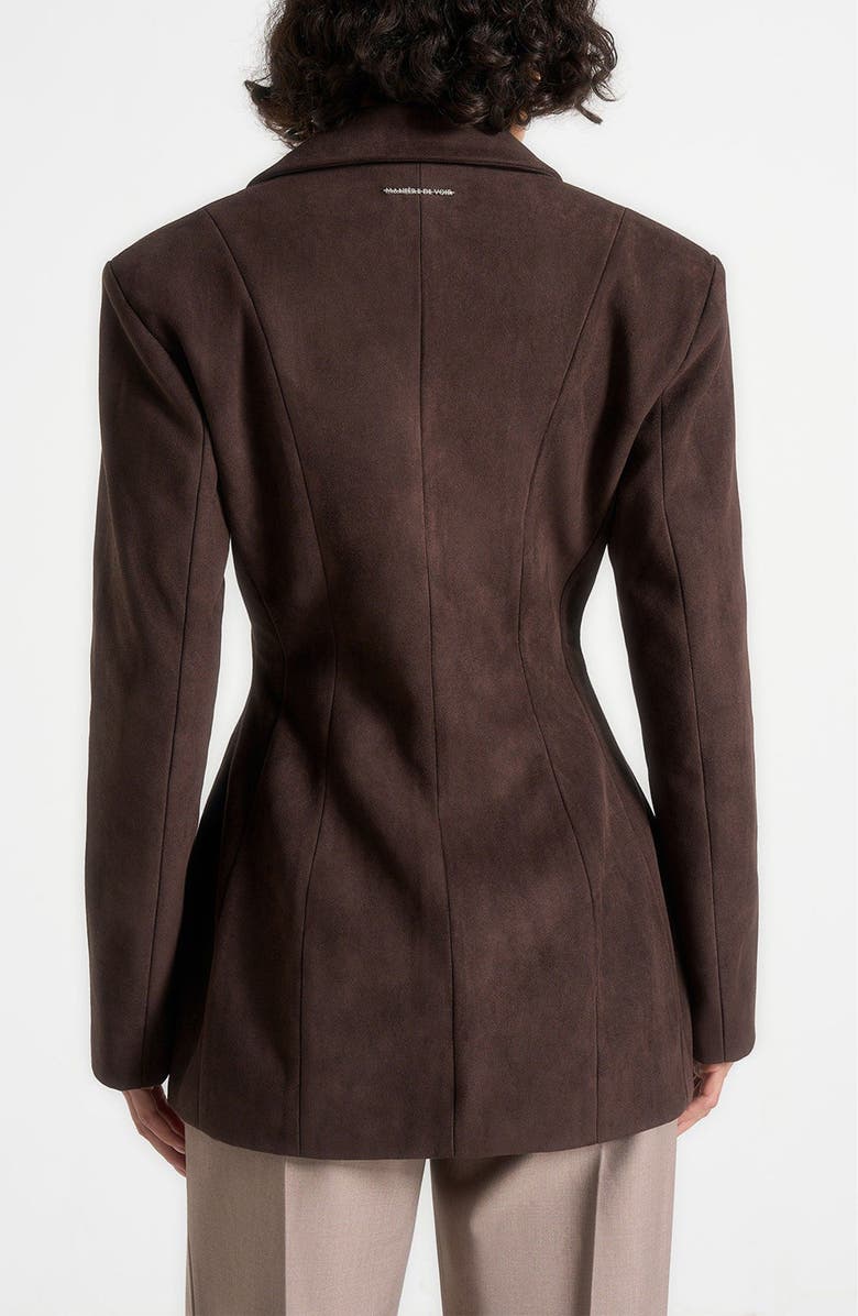 Manière De Voir Claire Suede Wide Shoulder Cinch Waist Blazer, Alternate, color, Brown