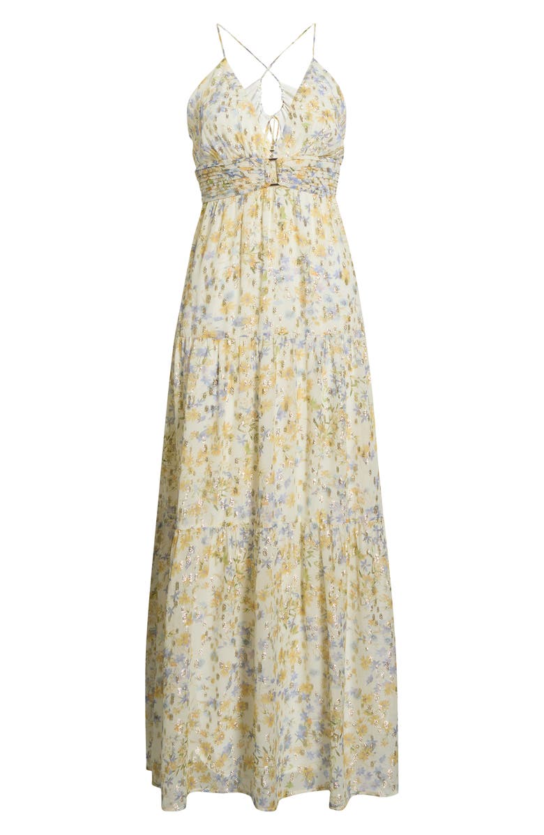 Parker The Liora Metallic Floral Tiered Maxi Dress, Main, color, Egret