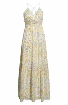 The Liora Metallic Floral Tiered Maxi Dress