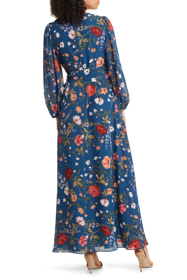Floral Long Sleeve Maxi Dress, Alternate, color, TEAL