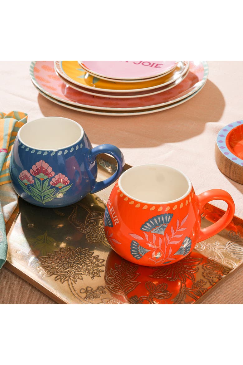 Floral Porcelain Mug 2 Pcs Set, Alternate, color, Blue-Orange