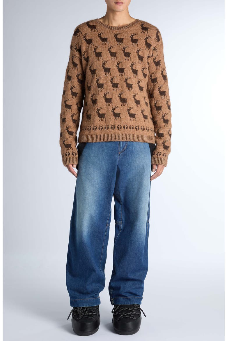 Reindeer Jacquard Alpaca & Virgin Wool Blend Sweater, Alternate, color, BROWN