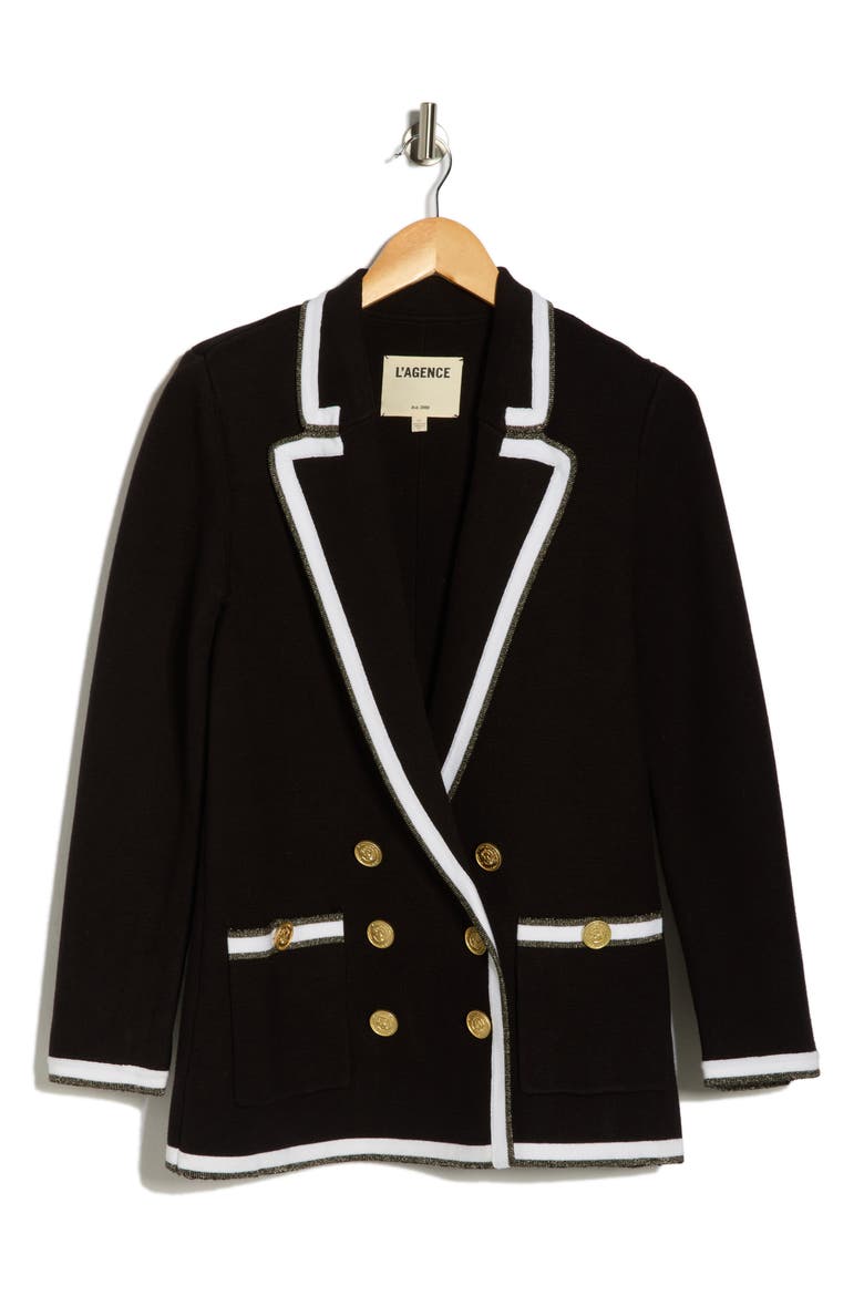 Kenji Oversize Knit Blazer, Alternate, color, BLACK/ WHITE/ GOLD LUREX
