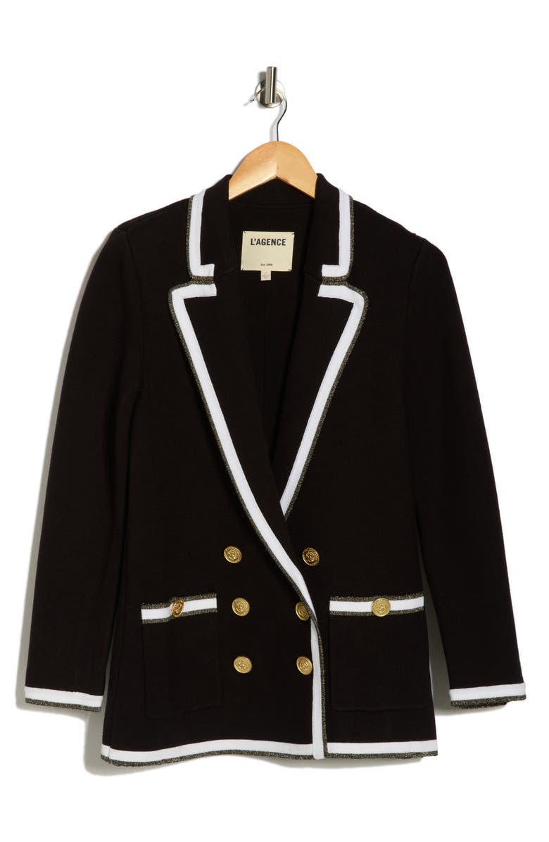 L'AGENCE Kenji Oversize Knit Blazer, Main, color, Black/ White/ Gold Lurex