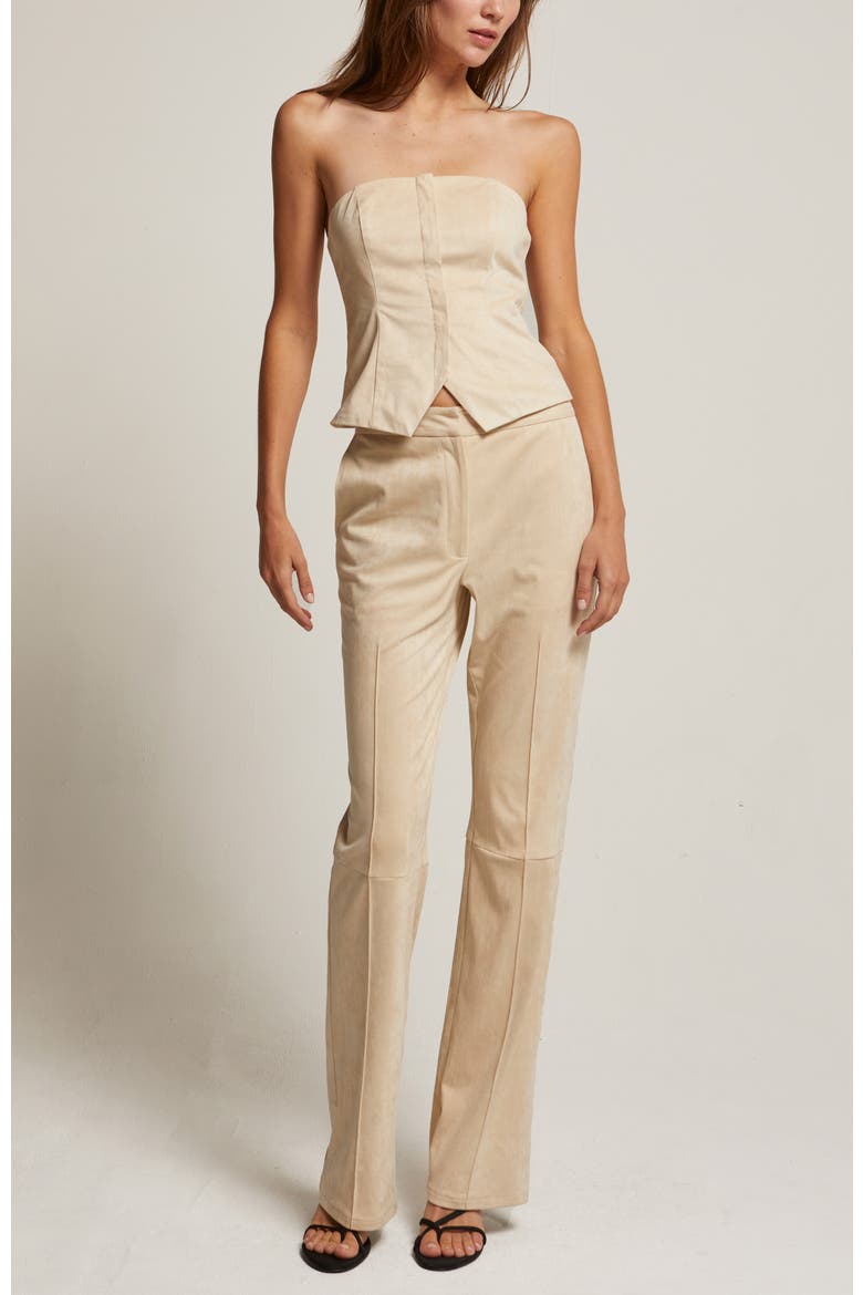 Faux Suede Flared Pants, Alternate, color, Light Beige