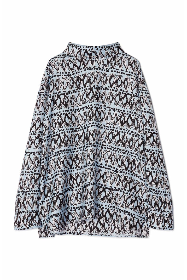 High-Neck Printed Silk Top, Alternate, color, Blue