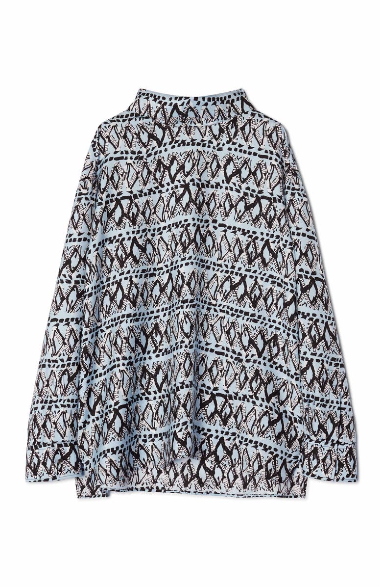 Lanvin High-Neck Printed Silk Top, Alternate, color, Sky Blue/Black