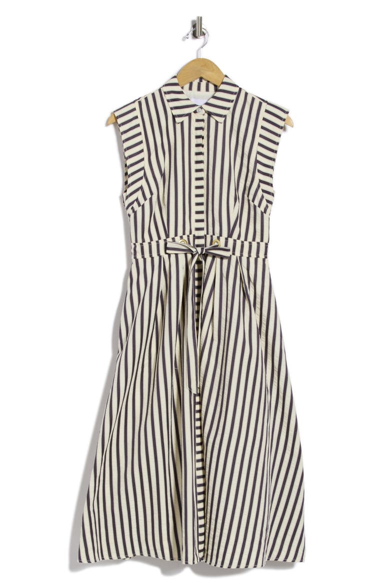 Stripe Sleeveless Tie Waist Shirtdress, Main, color, NAVY/ WHITE
