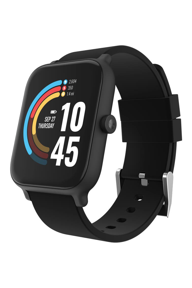 24/7 EVO Rectangle Smartwatch, 43mm, Main, color, BLACK CASE BLACK/ BLACK