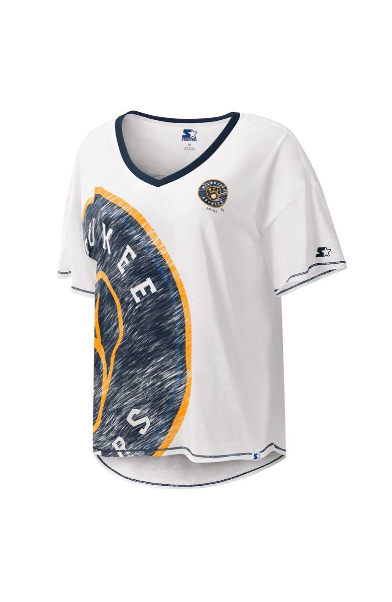 STARTER Women's Starter White Milwaukee Brewers Perfect Game V-Neck T-Shirt, Alternate, color, White