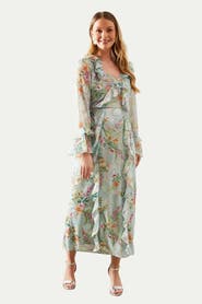 Wallis Floral Ruffle Belted Midaxi Dress