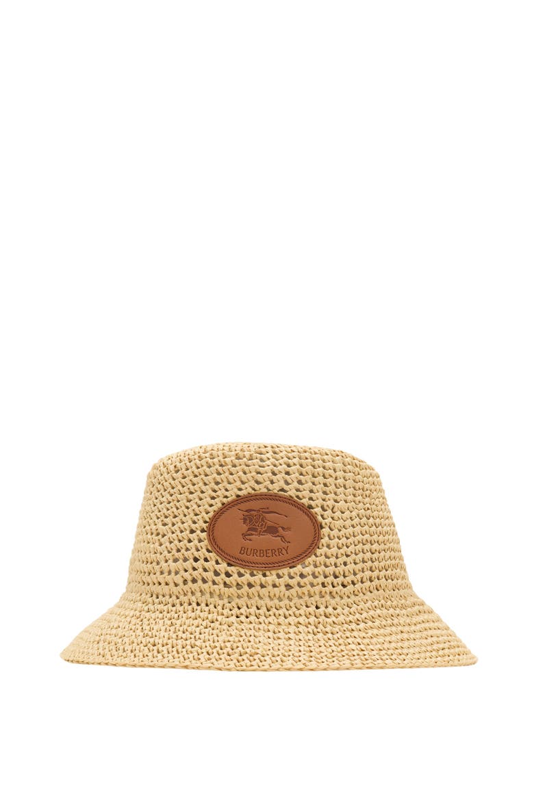 Knight Stamp Raffia-effect Bucket Hat, Main, color, Beige