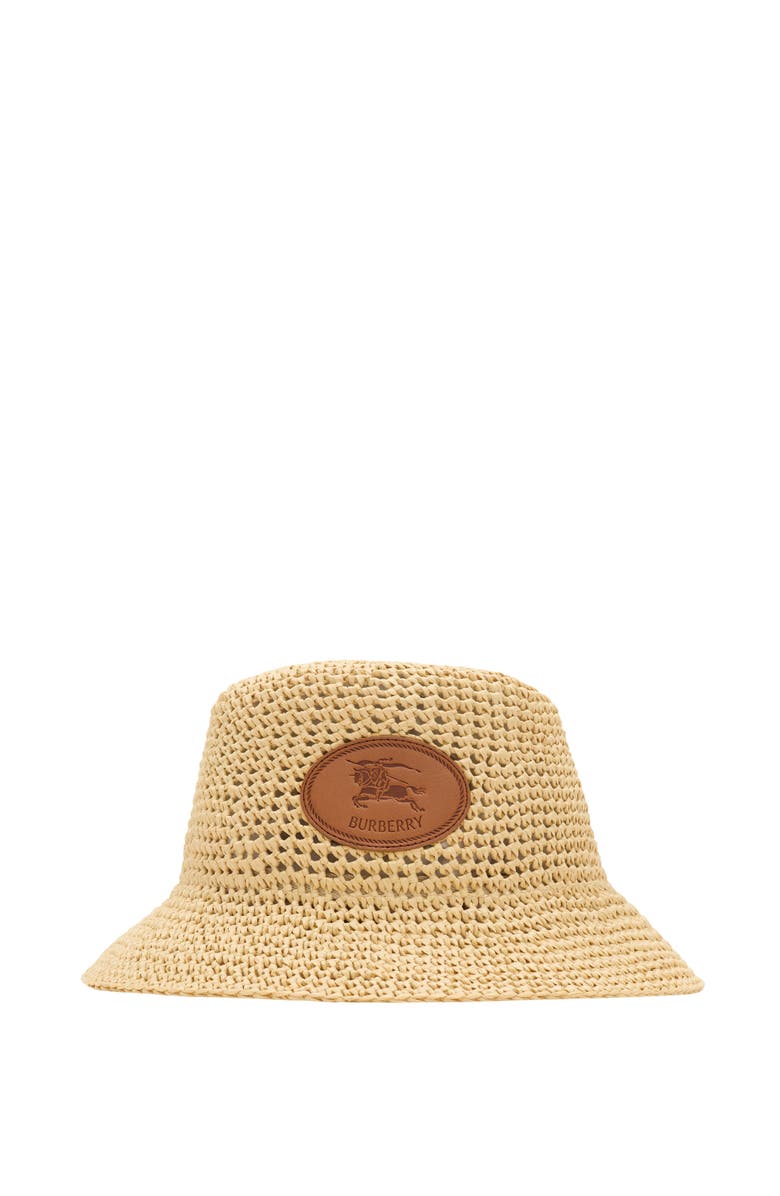 Burberry Knight Stamp Raffia-effect Bucket Hat, Main, color, Beige