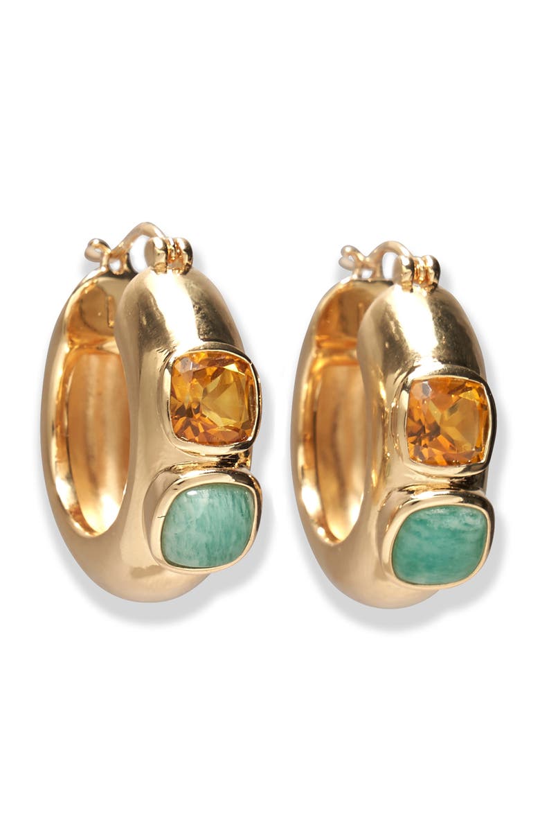 Lizzie Fortunato Piet Hessonite Garnet & Amazonite Hoop Earrings, Main, color, Gold Multi