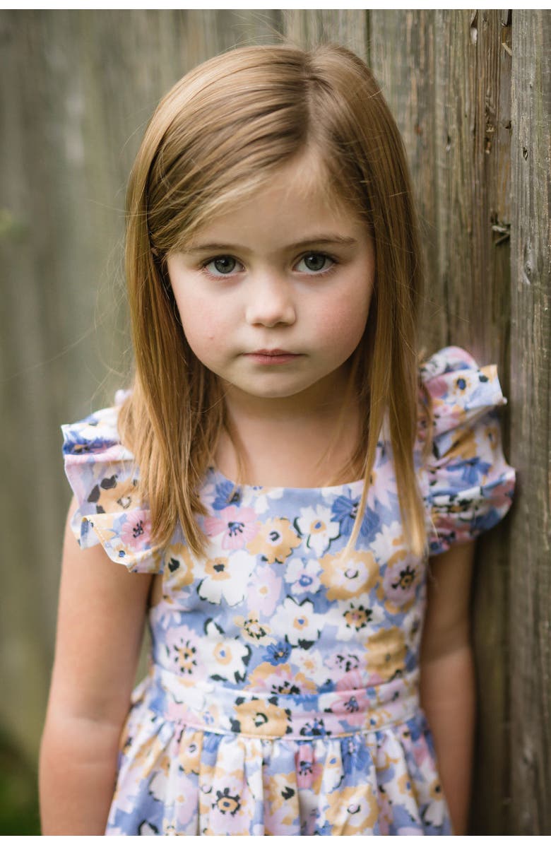 WORTHY THREADS Girls Ruffle Sleeve Dress, Alternate, color, Purple Flowers