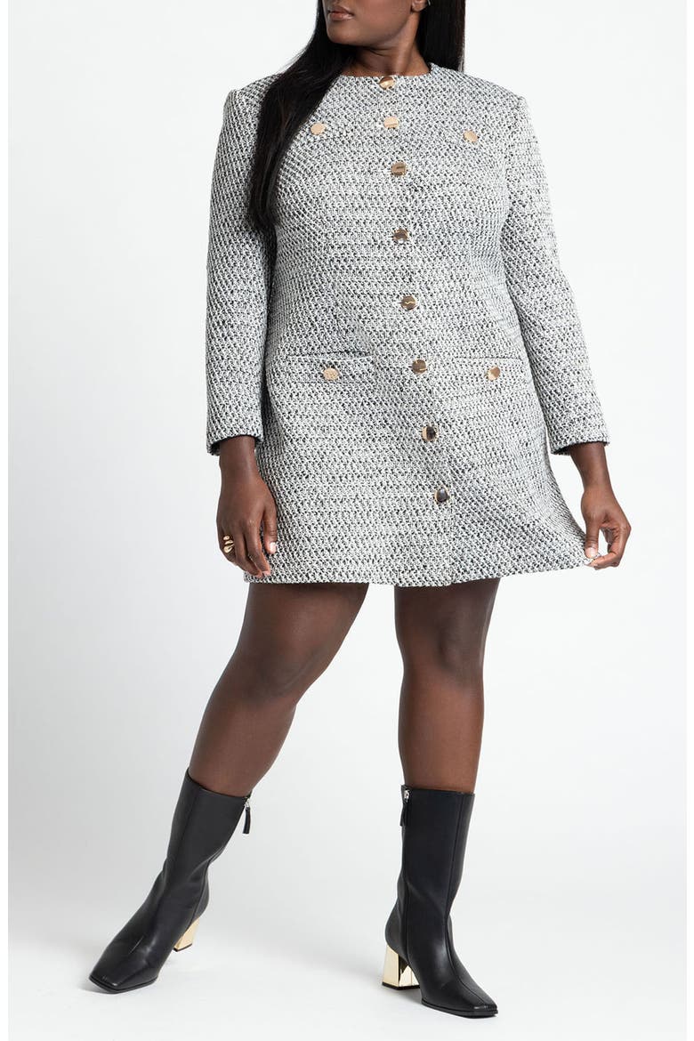 Tweed Long Sleeve Mini Dress, Main, color, SUGAR SWIZZLE