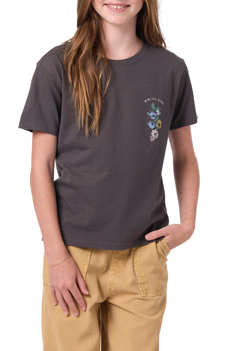 Kids' Angie Floral Graphic T-Shirt, Main, color, WASHED BLACK