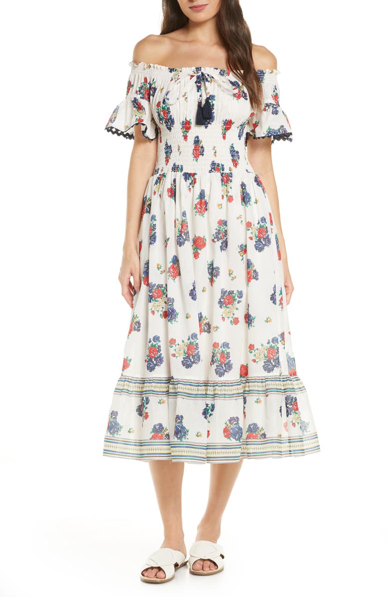 Tory Burch Meadow Folly Off the Shoulder Cover-Up Dress, Main, color, 