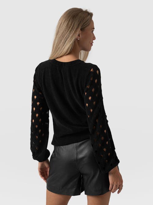 Saint + Sofia Suki Lace Hole Knit In Black