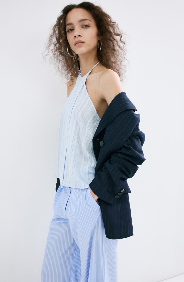 MANGO Pinstripe Wide Leg Pants, Alternate, color, Blue