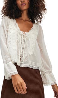Free People Evermore Lace Inset Semisheer Cotton Top
