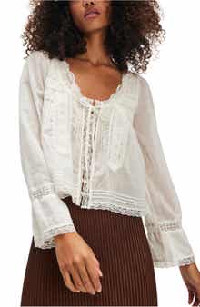 Free People Evermore Lace Inset Semisheer Cotton Top