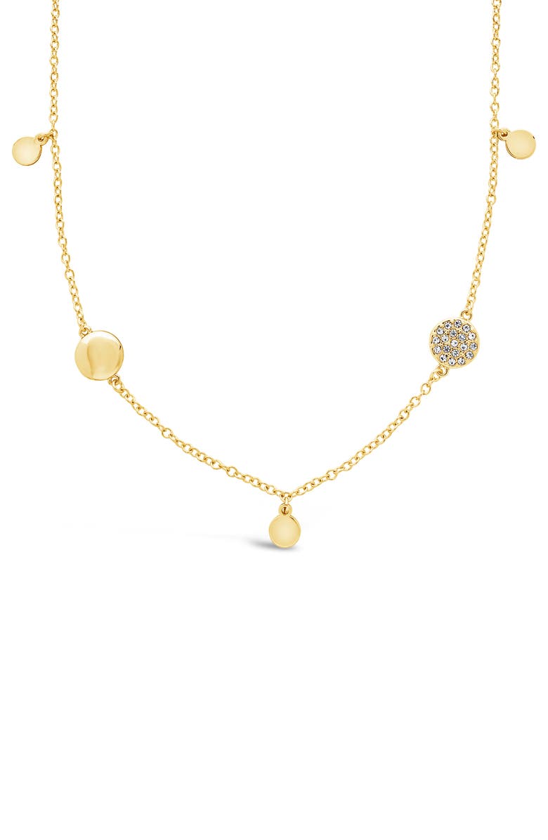 Sterling Forever Delicate Cubic Zirconia Disc Station Necklace, Main, color, Gold
