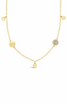 Sterling Forever Delicate Cubic Zirconia Disc Station Necklace