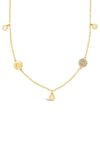Sterling Forever Delicate Cubic Zirconia Disc Station Necklace In Gold