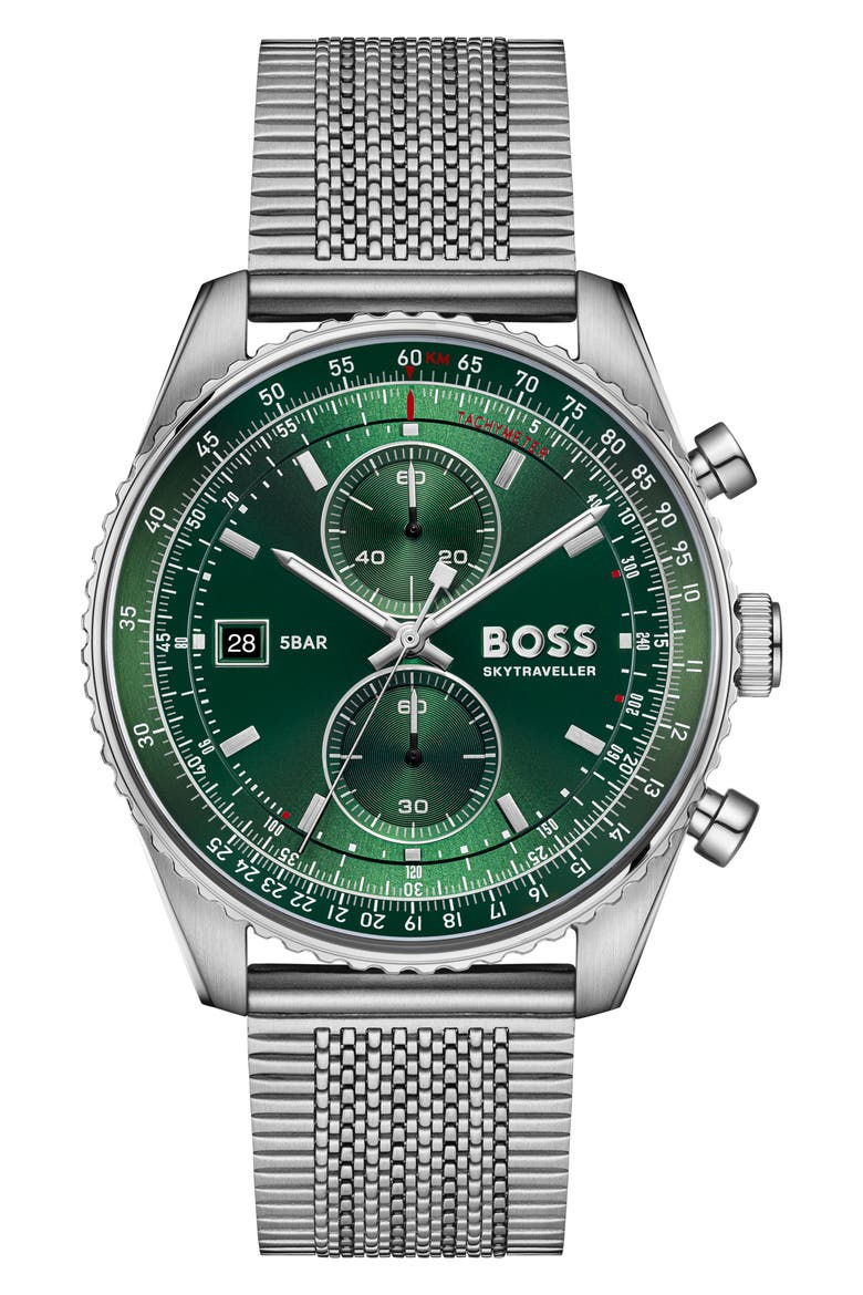 Skytraveller Chronograph Quartz Watch, 43mm, Main, color, GREEN