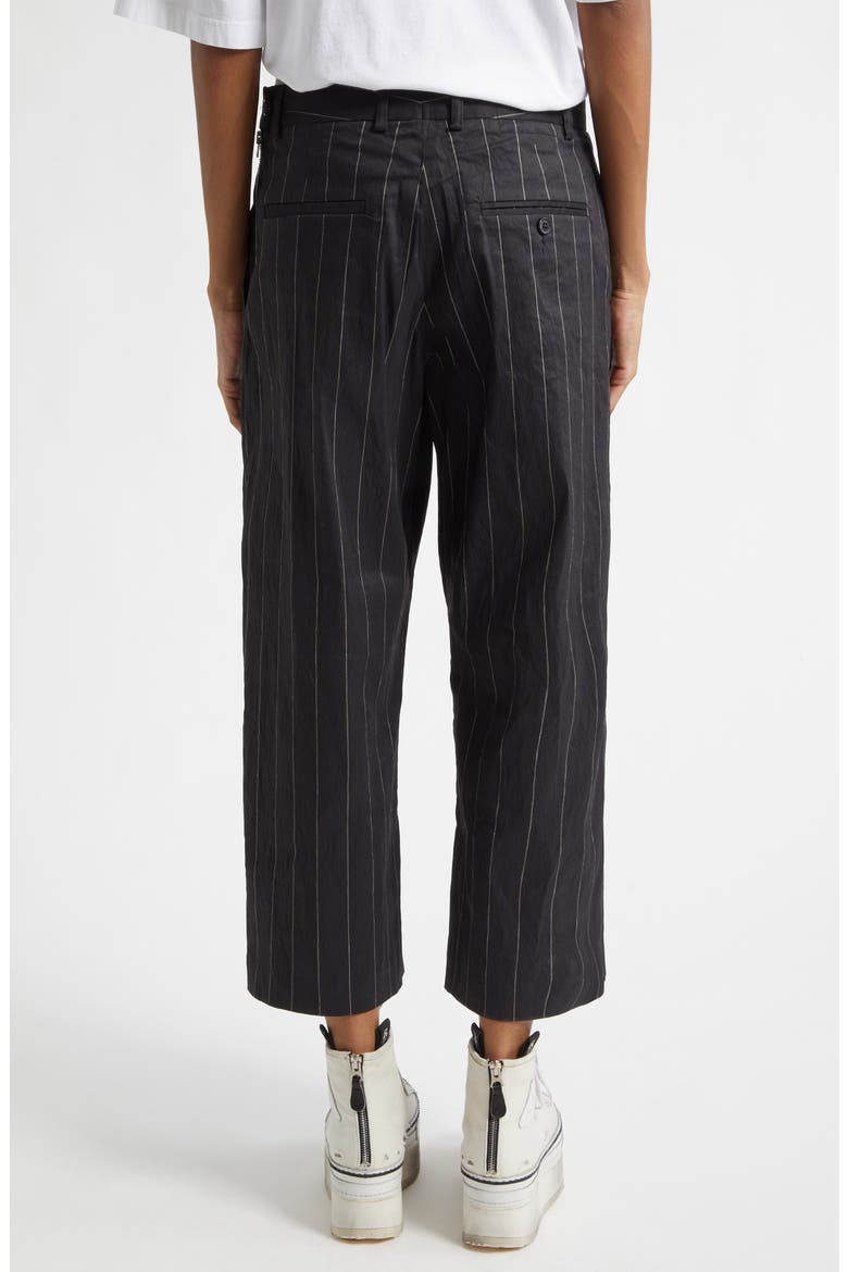 Wide Pinstripe Front Zip Linen Blend Pants, Alternate, color, BLACK SILVER WIDE PINSTRIPE