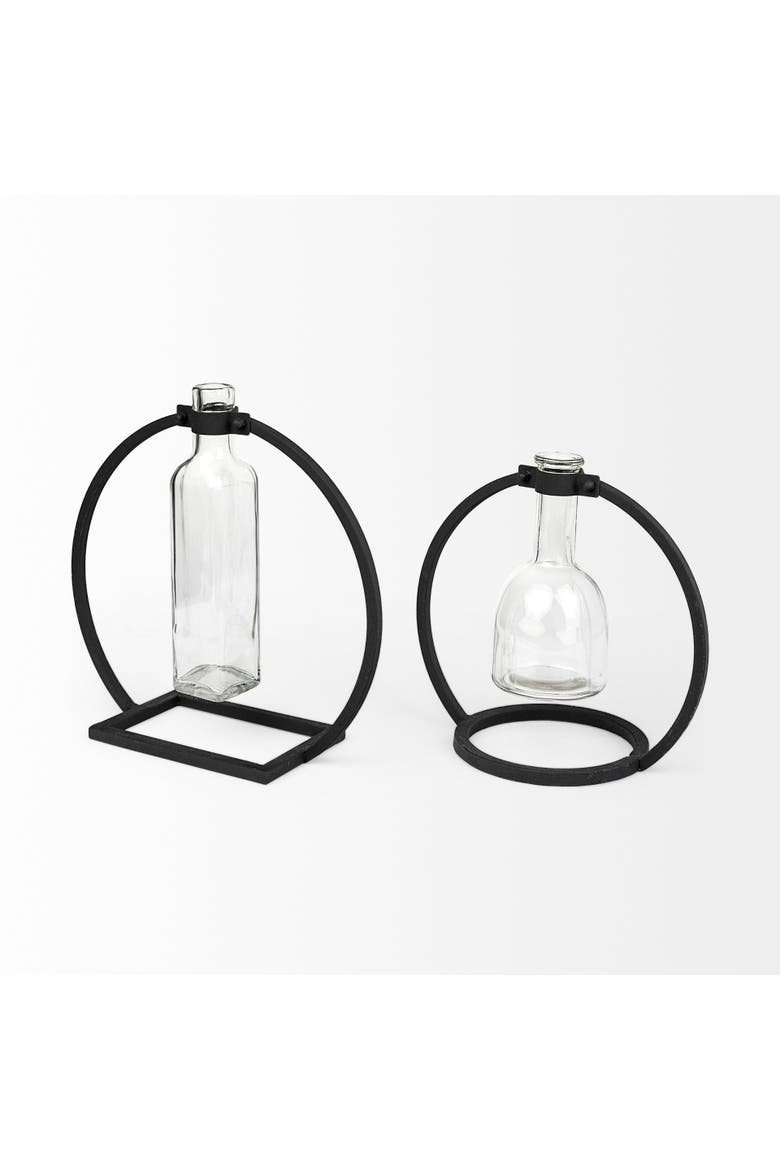 Monica Metal Glass Bottle Vase, Alternate, color, Black