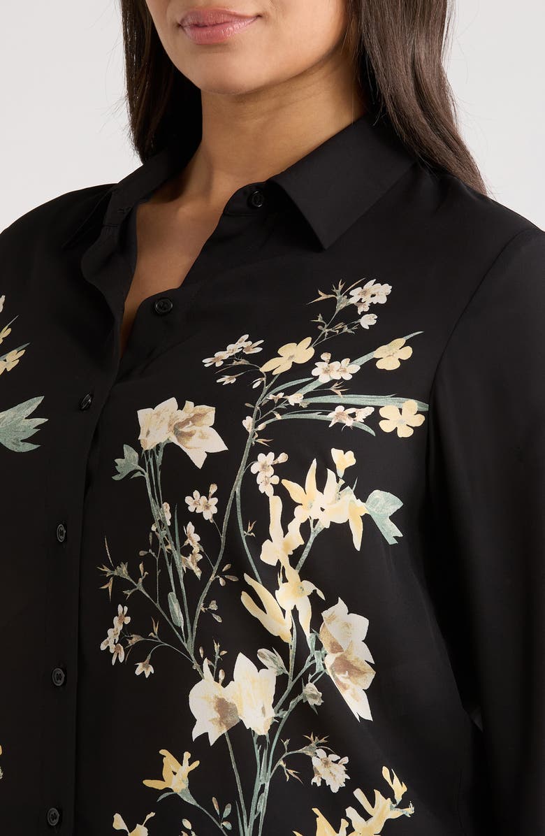 Anne Klein Floral Button-Up Shirt, Alternate, color, Anne Black Multi