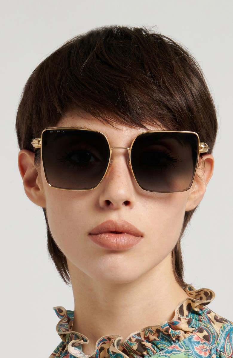 Etro 59mm Geometric Square Sunglasses, Alternate, color, Rose Gold/ Dark Grey Sf