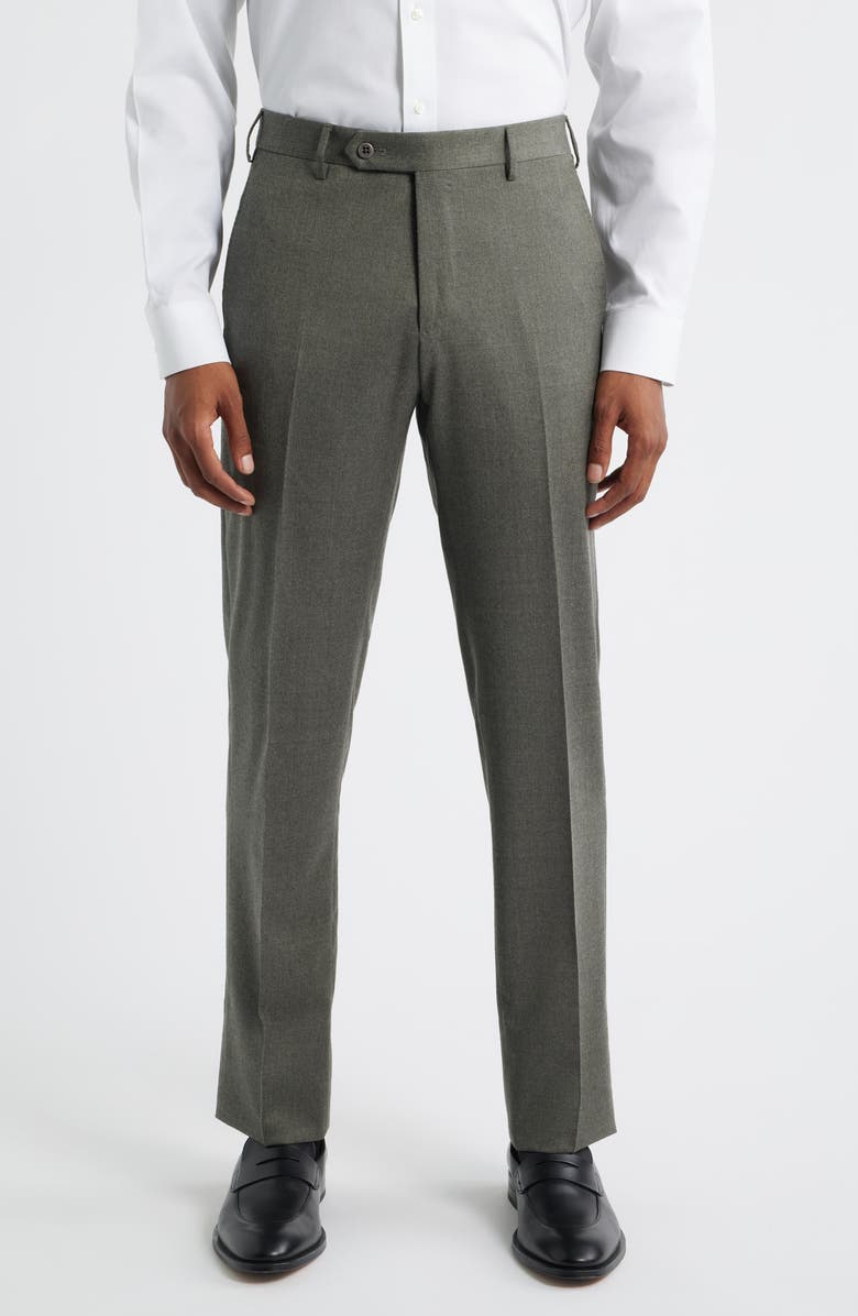 Zanella Parker Flat Front Stretch Wool Flannel Trousers, Main, color, Sage