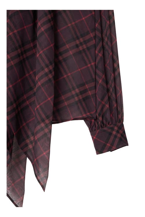 Burberry Check Silk Scarf Blouse In Brown