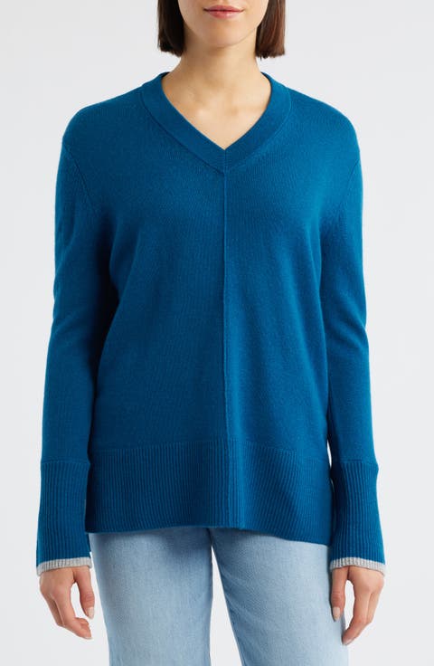 Tipped Wool & Cashmere High-Low Sweater