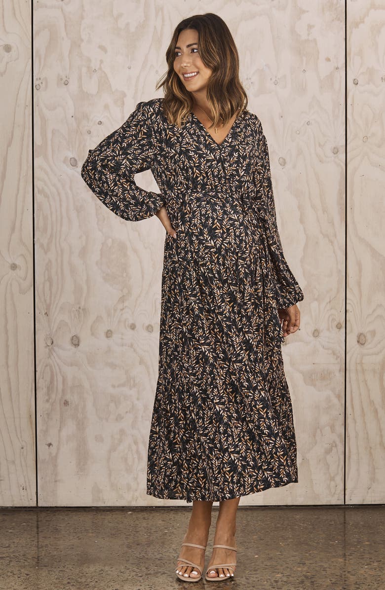 Angel Maternity Lauren V-Neck Puff Sleeve Maternity Midi Dress, Alternate, color, 